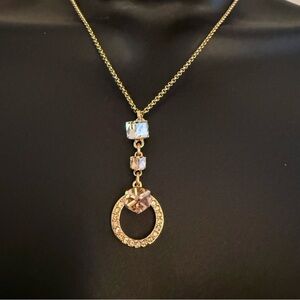 Swarovski Gold and Geometric Crystal Pendant Necklace